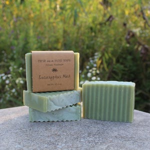Eucalyptus menthe, savon naturel fait main, savon traité à froid, végétalien