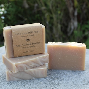 Neem Tea Tree & Rosemary Herbal Shampoo Bar, Handmade Cold Process Soap