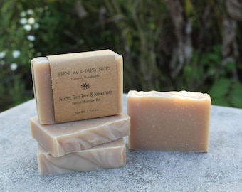 Neem Tea Tree & Rosemary Herbal Shampoo Bar, Handmade Cold Process Soap