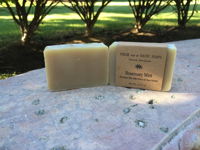 Rosemary Mint Shampoo Bar with Neem & Shea Butter, Handmade Cold Process Soap, Vegan image 4