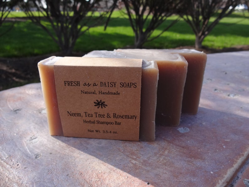 Neem Tea Tree & Rosemary Herbal Shampoo Bar, Handmade Cold Process Soap image 4