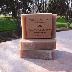 Neem Tea Tree & Rosemary Herbal Shampoo Bar, Handmade Cold Process Soap image 2