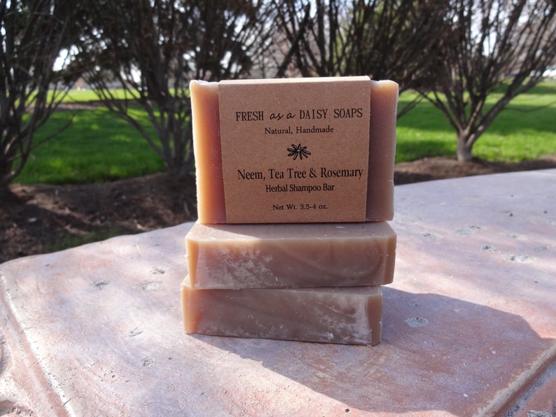 Neem Tea Tree & Rosemary Herbal Shampoo Bar, Handmade Cold Process Soap image 2