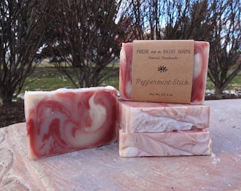 Peppermint Stick , 100% Natural Handmade Soap, Winter Soap, Cold Process Soap, Vegan