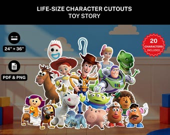Levensgrote Toy Story-personages | 20 printbare feestaccessoires | 24 × 36 inch PDF- en PNG-bundel (digitale download) - CO01
