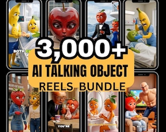 3000+ AI sprechende Objektrollen Bündel Gesichtslose Virale Videos bereit zu Post TikTok Instagram YouTube Shorts PLR MRR