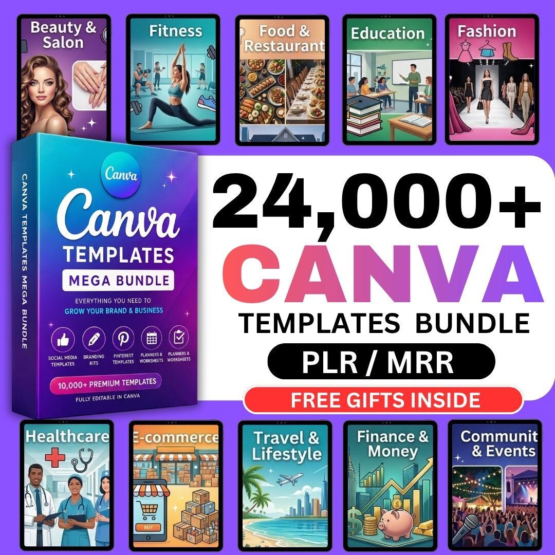 24,000+ Canva Templates Bundle, PLR MRR, Social Media, Planners (Digital Download)
