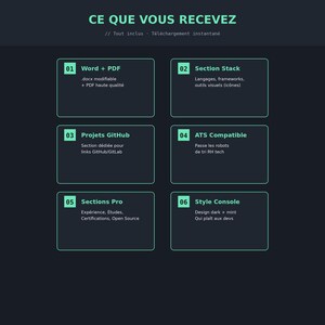 CV-sjabloon voor ontwikkelaar | CV voor full-stack tech (Frans) | Modern donker Word-PDF | CV-sjabloon voor consoleprogrammeur afbeelding 3