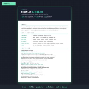 CV-sjabloon voor ontwikkelaar | CV voor full-stack tech (Frans) | Modern donker Word-PDF | CV-sjabloon voor consoleprogrammeur afbeelding 2