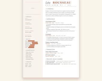 CV-sjabloonontwerper | Frans UI/UX grafisch ontwerper CV | Modern creatief Word PDF | Terracotta portfolio CV-sjabloon