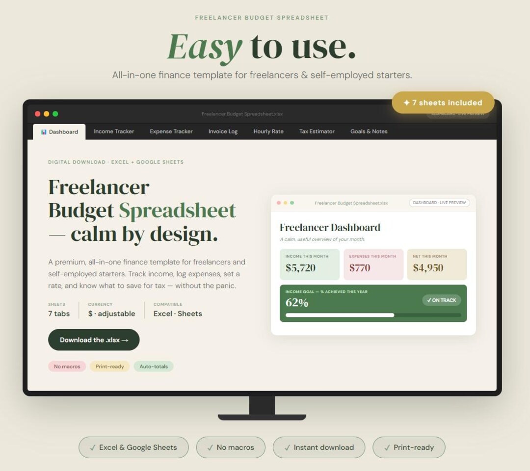 Freelance Budget Spreadsheet | Excel & Google Sheets | Income Tracker ...