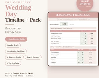 UK Wedding Day Timeline Template | Wedding Running Order and Day-Of Schedule | Coordinator Pack | Google Sheets Excel | Editable