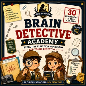 Brain Detective Academy | Executive Function Workbook | ADHD Activities | Focus, Memory, Planning & Critical Thinking | Printable PDF