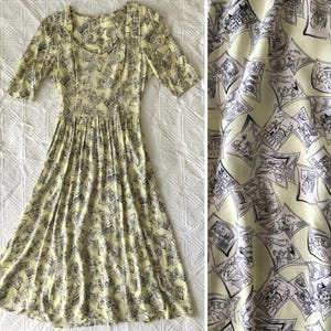40s Style Tourist Novelty Print Dress | 1940’s Style Tea Length Dress