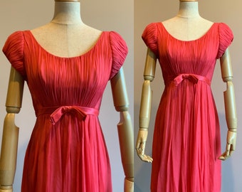 60’s Watermelon Pink Babydoll Mini Dress | Vintage 1960’s Cocktail Party Dress | XS extra small