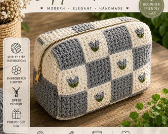 Crochet floral zipper pouch