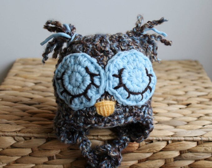 Crochet Knit Owl Hat With Earflaps and Tassles Brown and Etsy