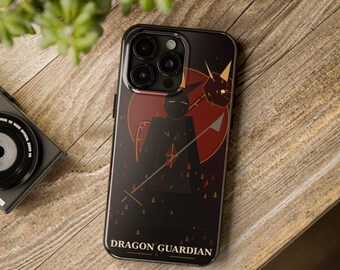 Cover per iPhone con drago guardiano / Illustrazione anime dark fantasy, Drago di fuoco lucido