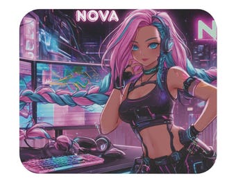 Tappetino per mouse con grafica anime cyberpunk gamer / Tappetino da scrivania Neon Nova, superficie liscia