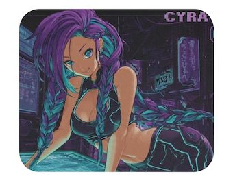Tappetino per mouse Cyberpunk Anime Girl / Tappetino da scrivania per gaming urbano al neon CYRA