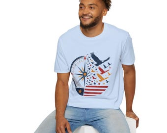 T-shirt Vintage Compass Eagle / Maglietta patriottica con bandiera USA / 100% cotone unisex