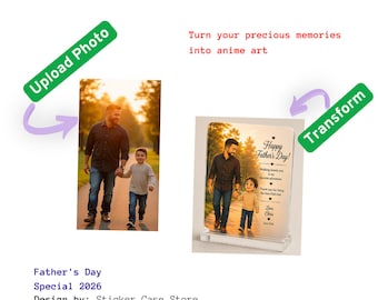 Targa personalizzata con foto di papà e figlio in stile anime / Ricordo personalizzato per la Festa del Papà