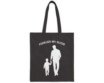 Borsa tote in tela di cotone / Silhouette di padre e figlio, opera d'arte raffigurante una mano che si tiene