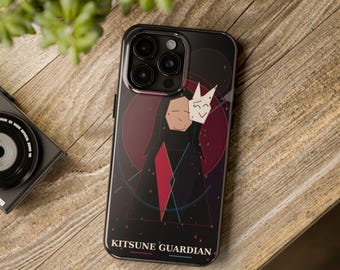 Custodia per iPhone Kitsune Guardian / Illustrazione anime dello spirito della volpe giapponese oscura, cover lucida