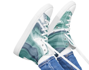 Sneakers alte con motivo a vortice in marmo blu oceano: scarpe alla moda da donna