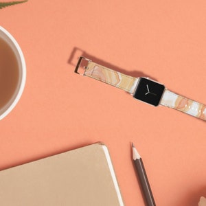 Orange Marble Apple Watch Band: Abstract Swirl PU Leather Strap