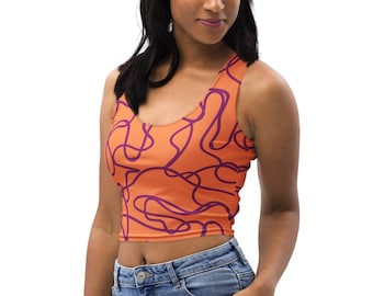 Orange Squiggle Lines Crop Top: Hand-Drawn Pattern Tank Top