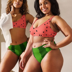 Watermelon Bikini: Recycled High-Waisted Two-Piece Swimsuit