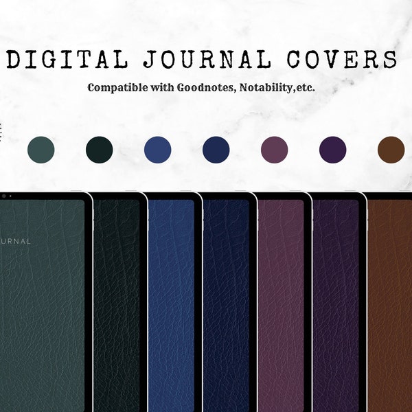 Digital Leather Journal Covers Bundle for GoodNotes & Notability, Instant Download, US Letter Size, Bullet Journal Cover, 8 Color Options