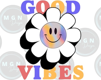 Retro Happy Face Flower PNG SVG Bundle (Digital Download)