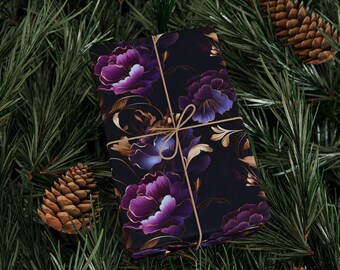 Papel de regalo con peonías florales oscuras: papel de regalo gótico con acabado mate