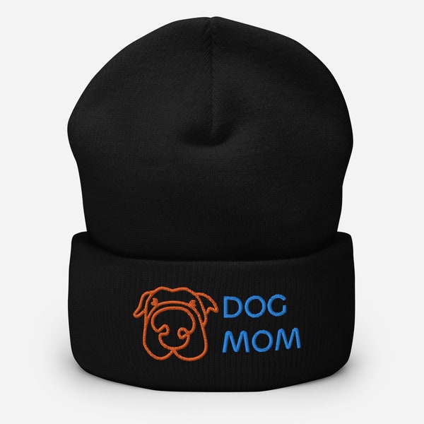 Dog Mom Cuffed Beanie, Dog Owner Gift, Pet Owner Gift, Dog Mom Winter Hat, Cute Dog Winter Headwear, Gift for Pet Owners