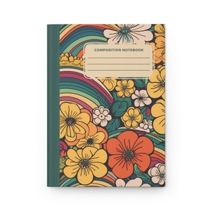 Retro Rainbow Floral Hardcover Journal: Vintage Design Notebook