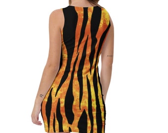Tiger Stripes Print Bodycon Dress, Animal Pattern, Bold Colors