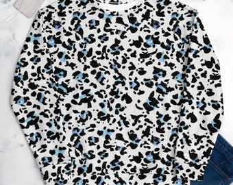 Felpa unisex in pile con stampa dalmata blu: motivo animalier accogliente