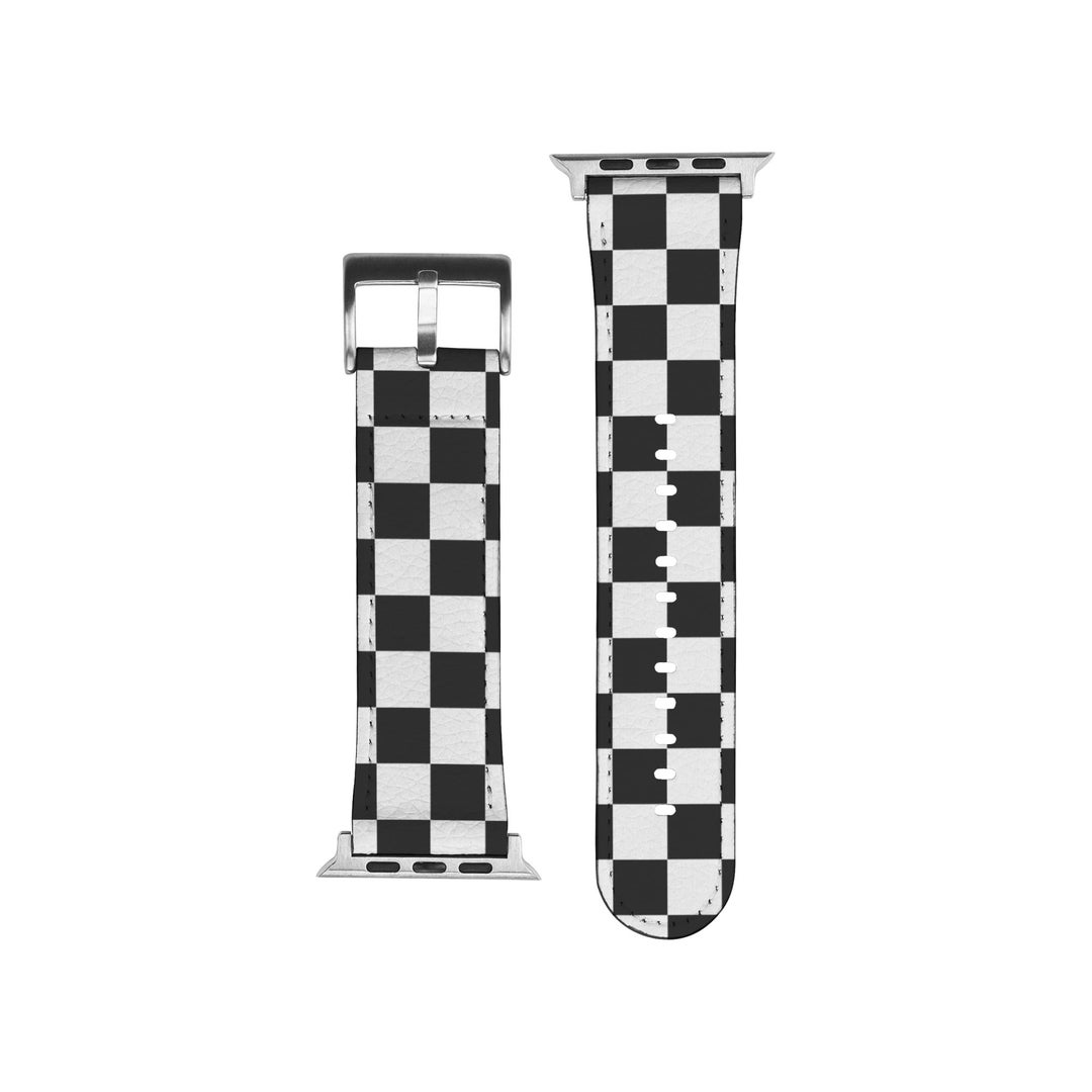 Checkered Flag Apple Watch Band, Unisex 38mm 42mm Racing Iwatch Strap, Black and White Watch