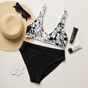 Paint Splatter Bikini: High-Waisted Recycled Swimsuit with Removable Padding
