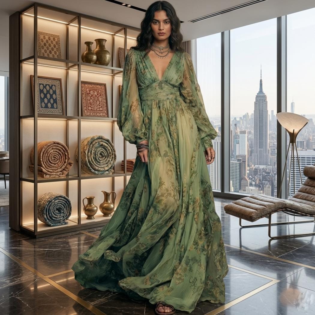 green honolulu flowers long sleeve maxi dress Honolulu Flowers Long Sleeve Maxi Dress (Women)