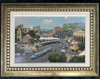 Alexander Chen “Athens Market” 2008 Oil Painting Signed Twice 29x38”
