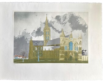 Patrick Procktor "Salisbury Cathedral (Sarum) Signed and Numbered Aquatint
