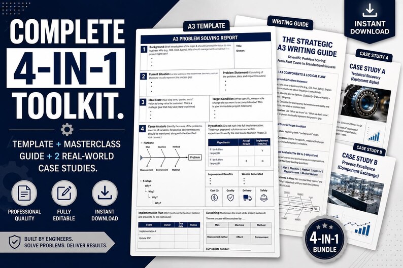 Professional A3 Problem Solving Toolkit - 6M Fishbone and 5 Whys - Lean ...