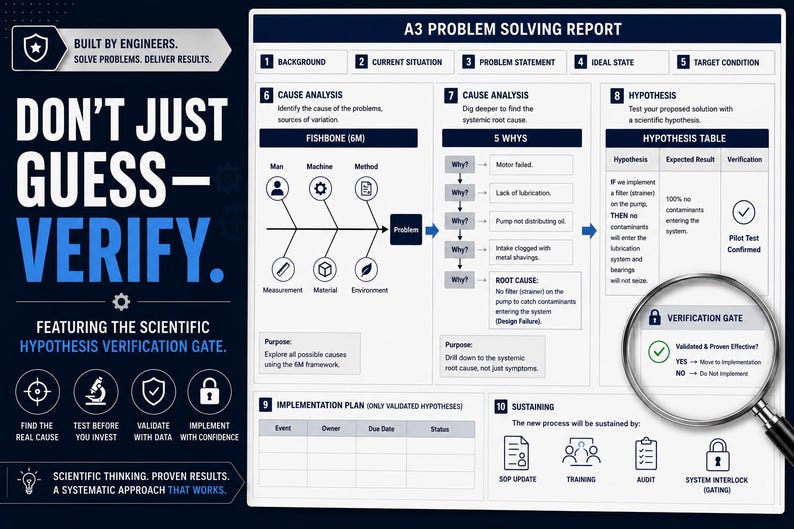 6m Problem Ranking Professional A3 Problem Solving Toolkit - 6M Fishbone and 5 Whys - Lean ...