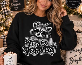 Feral Raccoon PNG, Black White Sublimation Design (Digital Download)