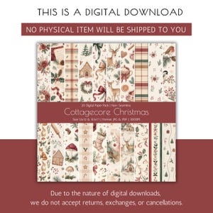 Cottagecore Christmas digital paper pack with 20 watercolor holiday patterns as an instant digital download.