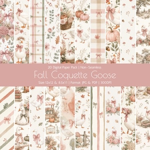 Höst Coquette Goose Digitalt Papperspaket Rosa Akvarell Cottagecore Scrapbookpapper Utskrivbara Höst Junk Journal Bakgrunder
