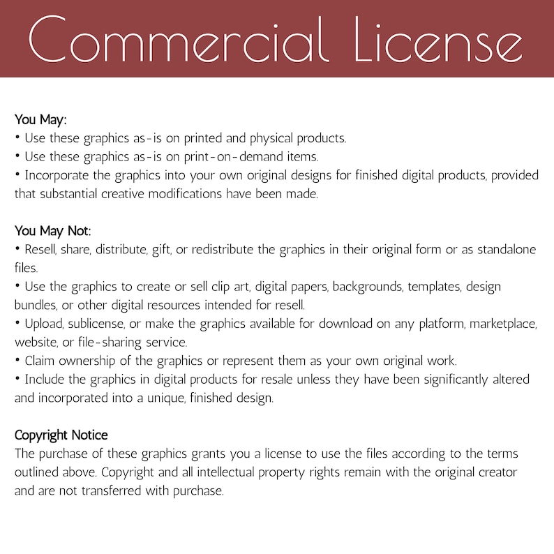 Commercial use license terms for Cottagecore Christmas digital paper, printable scrapbook designs and holiday graphics.